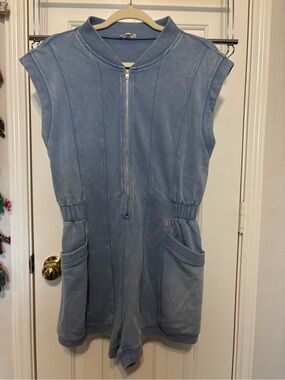 JODIFL Light Blue Sleeveless Zip Romper with Pockets